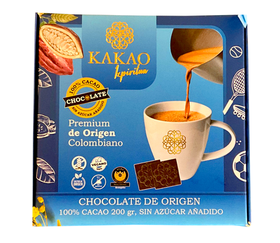 Caja azul Kakao Izpiritua, chocolate de origen colombiano